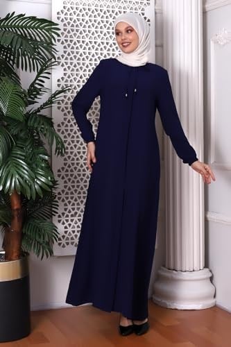 İhvan online Düz İndigo Boynundan Bağcıklı Ferace 9229-22 İndigo 46