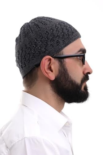 İhvan Online Füme Hasır Desen Kışlık Kadife Namaz Takkesi