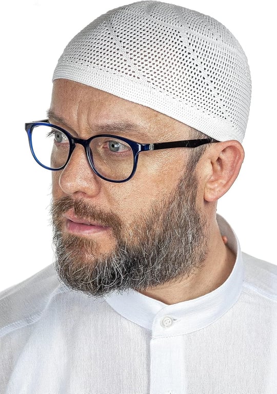 İhvan Online Gold Lüks Dantel Örme Namaz Takkesi Beyaz 1 Adet