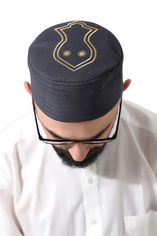 İhvan Online Gri Kapitone Nalı Şerif Nakışlı Kalıp Namaz Takkesi Gri 61