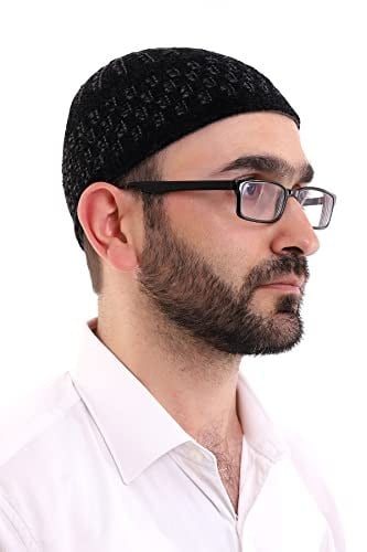 İhvan Online Kışlık Kadife Takke Hasır Desen - Siyah-Gri