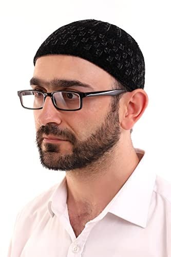 İhvan Online Kışlık Kadife Takke Hasır Desen - Siyah-Gri