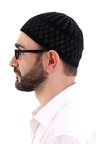 İhvan Online Kışlık Kadife Takke Hasır Desen - Siyah-Gri