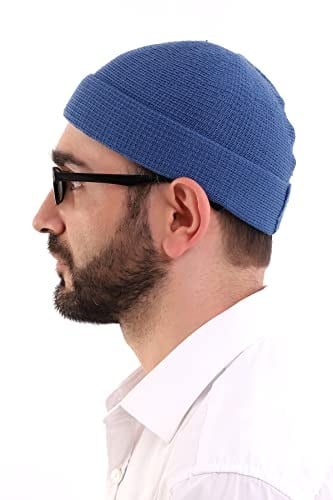 İhvan Online Kışlık Kadife Takke Katlamalı Düz Desen - Mavi