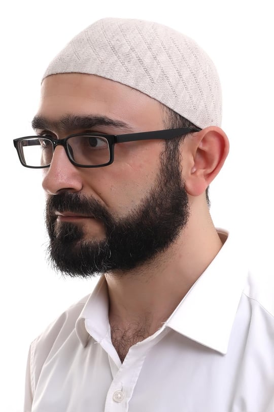 İhvan Online Krem Kışlık Çapraz Desenli Dokuma Takke
