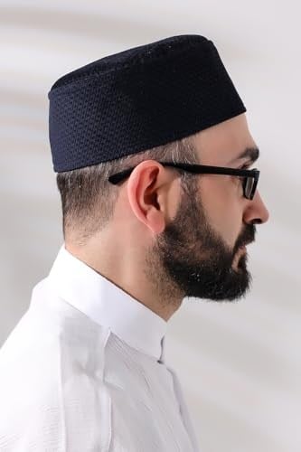İhvan Online Lacivert Petek Kareli Kadife Kalıp Namaz Takkesi