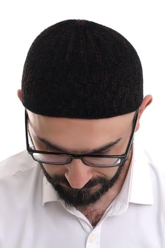 İhvan Online Siyah Kahve Hasır Desen Kışlık Kadife Namaz Takkesi