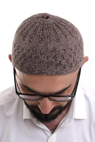 İhvan Online Sütlü Kahve Hasır Desen Kışlık Kadife Namaz Takkesi