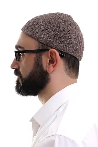 İhvan Online Sütlü Kahve Hasır Desen Kışlık Kadife Namaz Takkesi