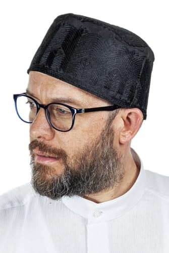 İhvan Online Topbaş Nakış Desenli Kalıp Kumaş Takke Siyah Siyah 60