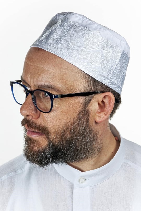 İhvan Online Topbaş Nakış Desenli Kalıp Kumaş Takke Beyaz Beyaz 58