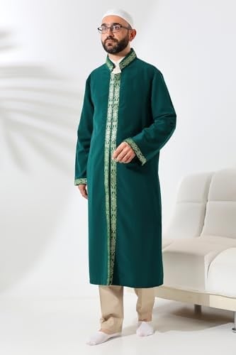 İhvan Online Yeşil Erkek Namaz Elbisesi İşlemeli Hakim Yaka İmam Cübbesi