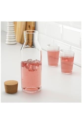 IKEA 365+ Cam Karaf, Su Şişesi, Mantar Kapaklı, 1 Lt, Beyaz