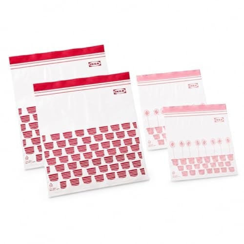 Ikea ISTAD 2.5L ve 1.2L Orta Boy Çift Mühürlü Dondurucu Gıda Torbaları, Kırmızı/Pembe Baskı, 1qt ve 3qt, 805.256.74 - 100 Torbalık Set