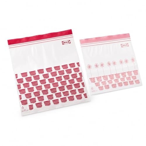 Ikea ISTAD 2.5L ve 1.2L Orta Boy Çift Mühürlü Dondurucu Gıda Torbaları, Kırmızı/Pembe Baskı, 1qt ve 3qt, 805.256.74 - 100 Torbalık Set