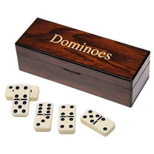 İkili 6 Domino hediye seti, 28 fayans, çarklı ahşap kutuda