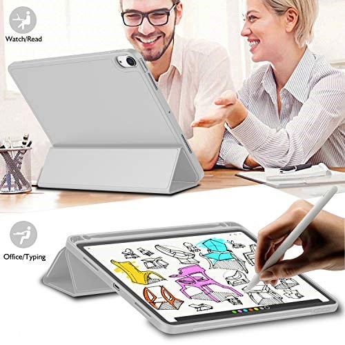 iMieet iPad Air 11 İnç Kılıf M3(2025) / M2 (2024), iPad Air 5. / 4. Nesil Kılıf 2022/2020 10,9 İnç Kalem Tutuculu, Yumuşak TPU Arka Kısımlı Üç Katlı Akıllı Kılıf (Açık Gri)