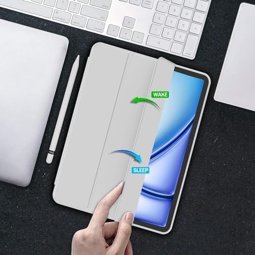 iMieet iPad Air 11 İnç Kılıf M3(2025) / M2 (2024), iPad Air 5. / 4. Nesil Kılıf 2022/2020 10,9 İnç Kalem Tutuculu, Yumuşak TPU Arka Kısımlı Üç Katlı Akıllı Kılıf (Açık Gri)