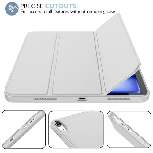 iMieet iPad Air 11 İnç Kılıf M3(2025) / M2 (2024), iPad Air 5. / 4. Nesil Kılıf 2022/2020 10,9 İnç Kalem Tutuculu, Yumuşak TPU Arka Kısımlı Üç Katlı Akıllı Kılıf (Açık Gri)