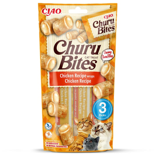 INABA Churu Bites - Kedi elinizden beslenmek için davranır - kremsi dolgulu çıtır çantalar - tavuk