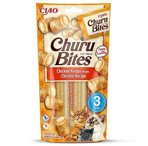 INABA Churu Bites - Kedi elinizden beslenmek için davranır - kremsi dolgulu çıtır çantalar - tavuk