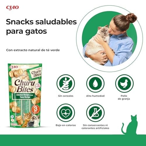 INABA Churu Isırıkları - El Besleme için Kedi Tedavileri - Kremsi Dolgulu Çıtır Torbalar - Ton balığı