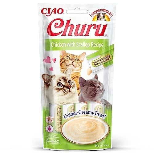 Inaba Churu Lick-Able Puree The Cats Tavuk ve Tarak Paketi 4 x 14g Tüpler
