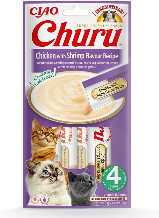 INABA Churu püre kedi atıştırmalıkları - elden beslemek için kedi macunu - ton balığı ve deniz ürünleri içeren kedi çubukları - 4 çubuk x 14 g