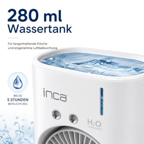 Inca IMF-10B Şarj Edilebilir 2400 mAh Taşınabilir Buzlu Su Hazneli Soğutucu Renkli Işıklı Masa Fanı Masaüstü Fan 6 İnch 360 Döner Püskürtme Kanalları 2 Çalışma Süresi 3-5 Saat Su Tank Kapasitesi 280Ml