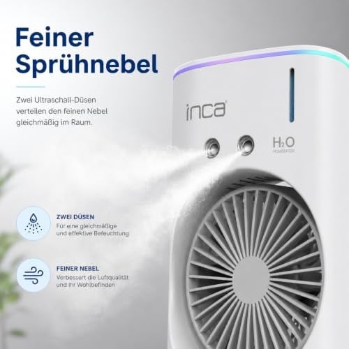 Inca IMF-10B Şarj Edilebilir 2400 mAh Taşınabilir Buzlu Su Hazneli Soğutucu Renkli Işıklı Masa Fanı Masaüstü Fan 6 İnch 360 Döner Püskürtme Kanalları 2 Çalışma Süresi 3-5 Saat Su Tank Kapasitesi 280Ml