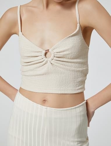 İnce Askılı Crop Büstiyer Kalp Yaka Pencere Detaylı Bürümcük