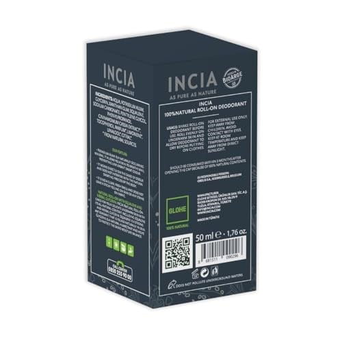 INCIA%100 Doğal Roll On Deodorant Erkekler İçin Ter Kokusu Önleyici Leke Yapmayan 50 ml - Seçenekler: 50 ml (1er Pack), 50 ml (1er Pack) (2 paketi)