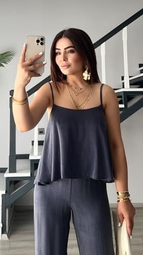 İndigo Premium Tnsel Kumaş Bluz Pantolon Takım - Bedenler: M, L