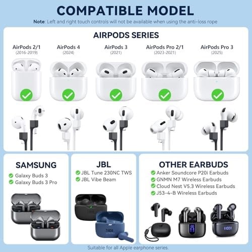 Inesore Manyetik ile 1 Paket AirPod Kayışı,Spor Anti-Kayıp için AirPod Kordon Anti-Kayıp,AirPods 4 ile Uyumlu Hava Bölmeleri Aksesuarları, Air Pod Pro 2/1, Air Pod 3/2/1 -Beyaz