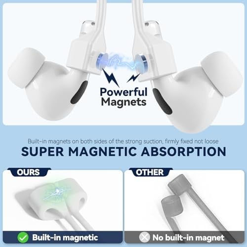 Inesore Manyetik ile 1 Paket AirPod Kayışı,Spor Anti-Kayıp için AirPod Kordon Anti-Kayıp,AirPods 4 ile Uyumlu Hava Bölmeleri Aksesuarları, Air Pod Pro 2/1, Air Pod 3/2/1 -Beyaz