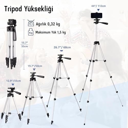 Infomax Telefon Tripodu – 33-110cm Katlanabilir Tripod Telefon Tutucu, 360° Döner Başlık, Bluetooth Kumandalı Selfie Çubuğu, iOS/Android Uyumlu, Kamera ve GoPro ile Kullanılabilir