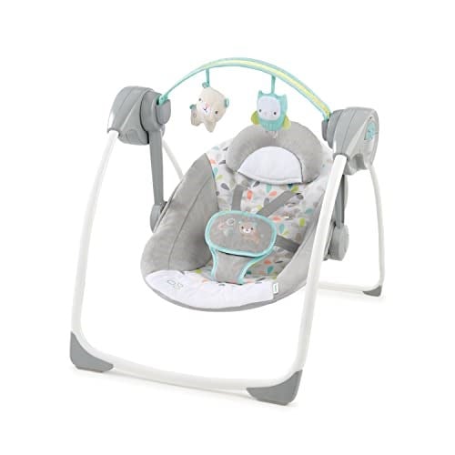 Ingenuity Comfort 2 Go Kompakt Taşınabilir 6 Vitesli Müzikli Bebek Salıncağı, Kolay Seyahat için Katlanır - Hayali Orman, 0-9 Ay