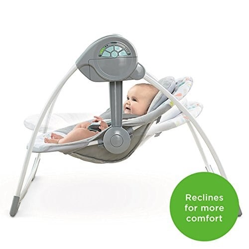 Ingenuity Comfort 2 Go Kompakt Taşınabilir 6 Vitesli Müzikli Bebek Salıncağı, Kolay Seyahat için Katlanır - Hayali Orman, 0-9 Ay