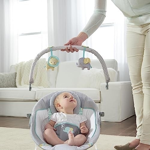 Ingenuity Rahatlatıcı Ana kucağı Bebek Koltuğu, Sesler ve Titreşimler, 0-6 Ay, 9 kga Kadar - Morrison, Fil/Aslan Oyuncaklı (Gri/Mavi)