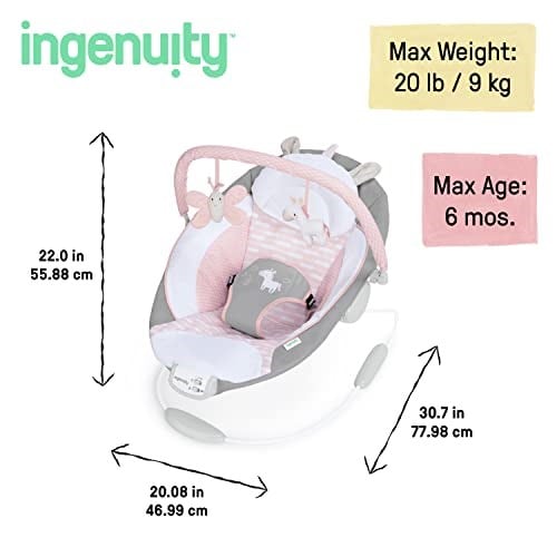 Ingenuity RahatlatıcıAna Kucağı, Sesler ve Titreşimler, 0-6 Ay, 9 kgya Kadar - Flora the Unicorn (Pembe)