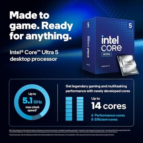 Intel® Core™ Ultra 5, 225.10 Çekirdekli (6 P-Cores + 4 E-Cores) 4.9 GHze kadar masaüstü işlemci sistemleri için