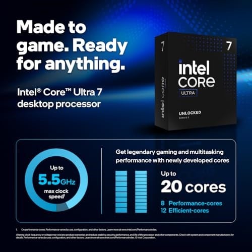 Intel® Core™ Ultra 7 masaüstü işlemci, 265 K, 20 çekirdek (8 P çekirdek + 12 e-cores) 5,5 GHze kadar