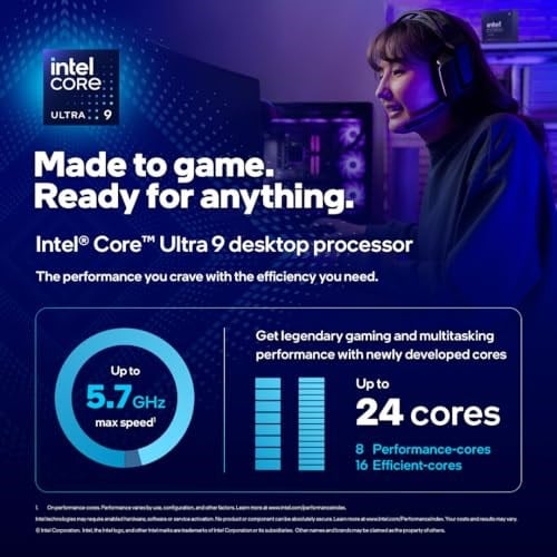 Intel Core Ultra 9 Masaüstü İşlemci 285K - 24 çekirdek (8 P çekirdeği + 16 E-çekirdek) ve 24 iş parçacığı - 5,7 GHze kadar kilidi açıldı - 40 MB Önbellek - Intel 800 serisi yonga seti tabanlı