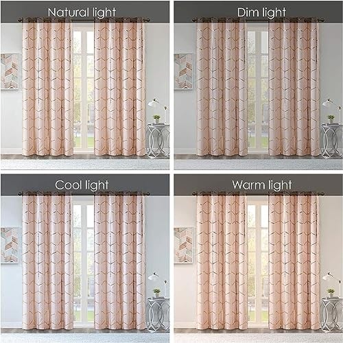 Intelligent Design Raina Total Blackout Metalik Baskı Gromet Üst Tekli Perde Paneli Termal Yalıtımlı Işık Engelleyici Drape, Yatak Odası, Oturma Odası ve Yurt için, 50 x 84, Allık/Altın, 1 Adet