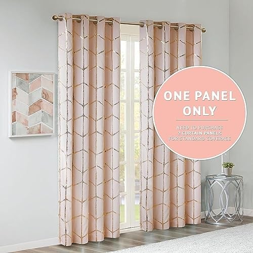 Intelligent Design Raina Total Blackout Metalik Baskı Gromet Üst Tekli Perde Paneli Termal Yalıtımlı Işık Engelleyici Drape, Yatak Odası, Oturma Odası ve Yurt için, 50 x 84, Allık/Altın, 1 Adet