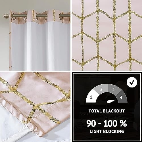 Intelligent Design Raina Total Blackout Metalik Baskı Gromet Üst Tekli Perde Paneli Termal Yalıtımlı Işık Engelleyici Drape, Yatak Odası, Oturma Odası ve Yurt için, 50 x 84, Allık/Altın, 1 Adet