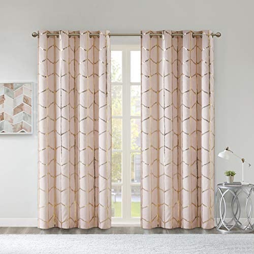 Intelligent Design Raina Total Blackout Metalik Baskı Gromet Üst Tekli Perde Paneli Termal Yalıtımlı Işık Engelleyici Drape, Yatak Odası, Oturma Odası ve Yurt için, 50 x 84, Allık/Altın, 1 Adet