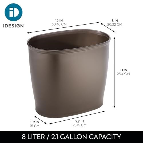 InterDesign Kent Oval Çöp Kutusu, Banyo Mutfak Ofis için, Plastik, 30,5x20,3x25,4cm, Kahverengi