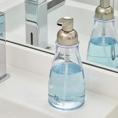 InterDesign Köpüklü Sabunluk, Mutfak, Banyo, Lavabo, Makyaj Aynası için 1 adet, Şeffaf/Fırçalanmış Nikel