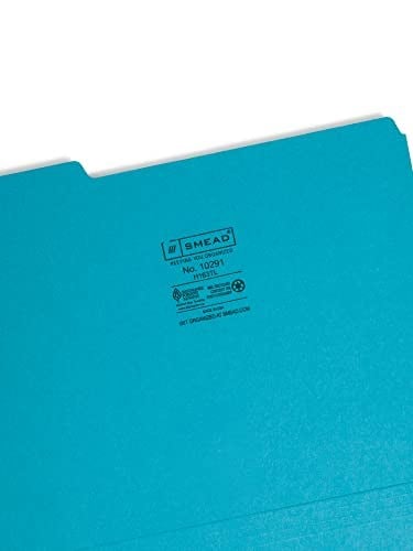 interior file Folders, 1/3 Cut Top Tab, Letter, Teal 100/box